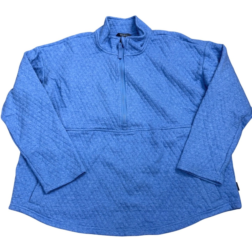 Eddie Bauer Quilted Quarter Zip Pullover Women XL Blue Cozy Casual Outdoors